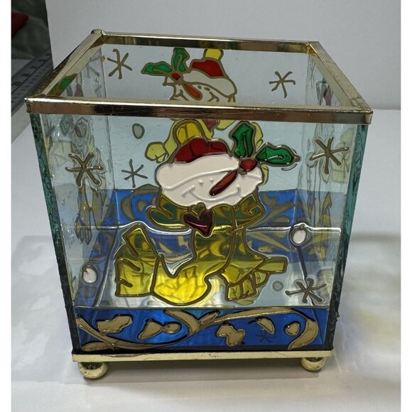 Vintage Hand-Painted Stained Glass Votive Candle Holder Christmas Snowman - Picture 4 of 6